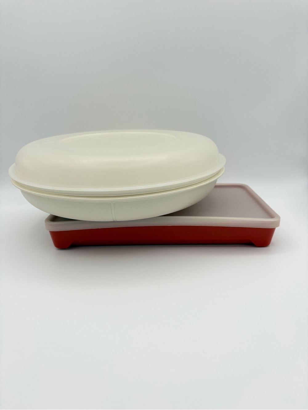 Two Tupperware Containers Divided Tray with Lid & Bacon/Hotdog/Deli Meat Keeper